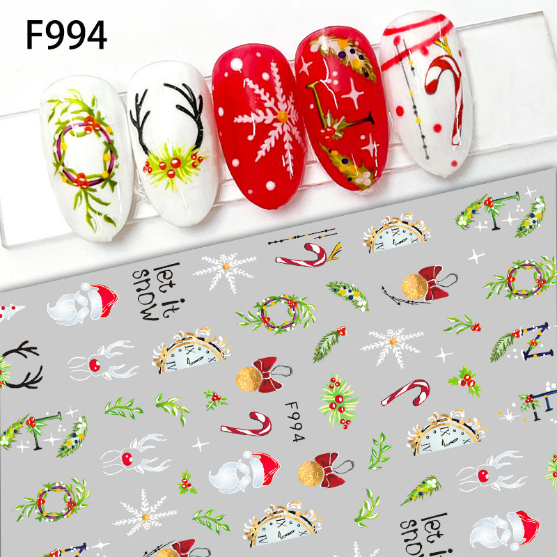 Pegatinas de uñas con diseño de copos de nieve y alces navideños