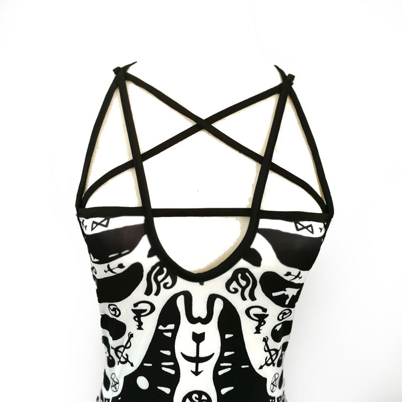 Vestido sexy punk de Halloween con calavera y huesos cruzados para mujer
