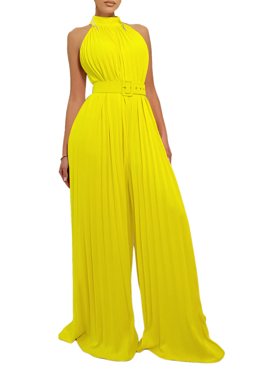 Women Fashion Solid Color Sleeveless Wide Leg Jumpsuits