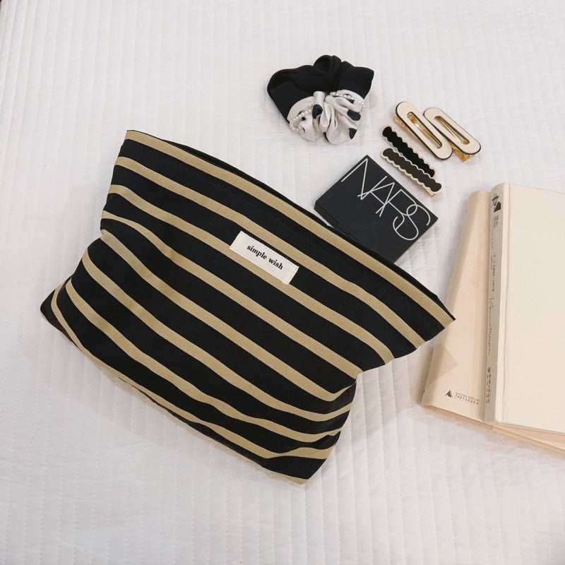 Trousse de maquillage en coton à rayures simples et tendance