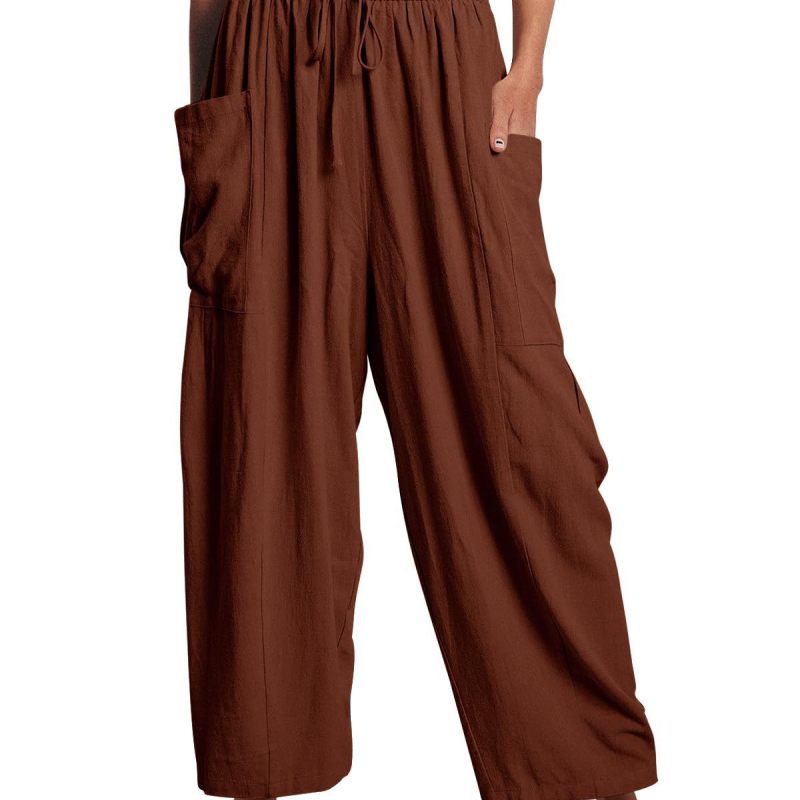 Pantalones anchos de cintura alta de lino y algodón para mujer