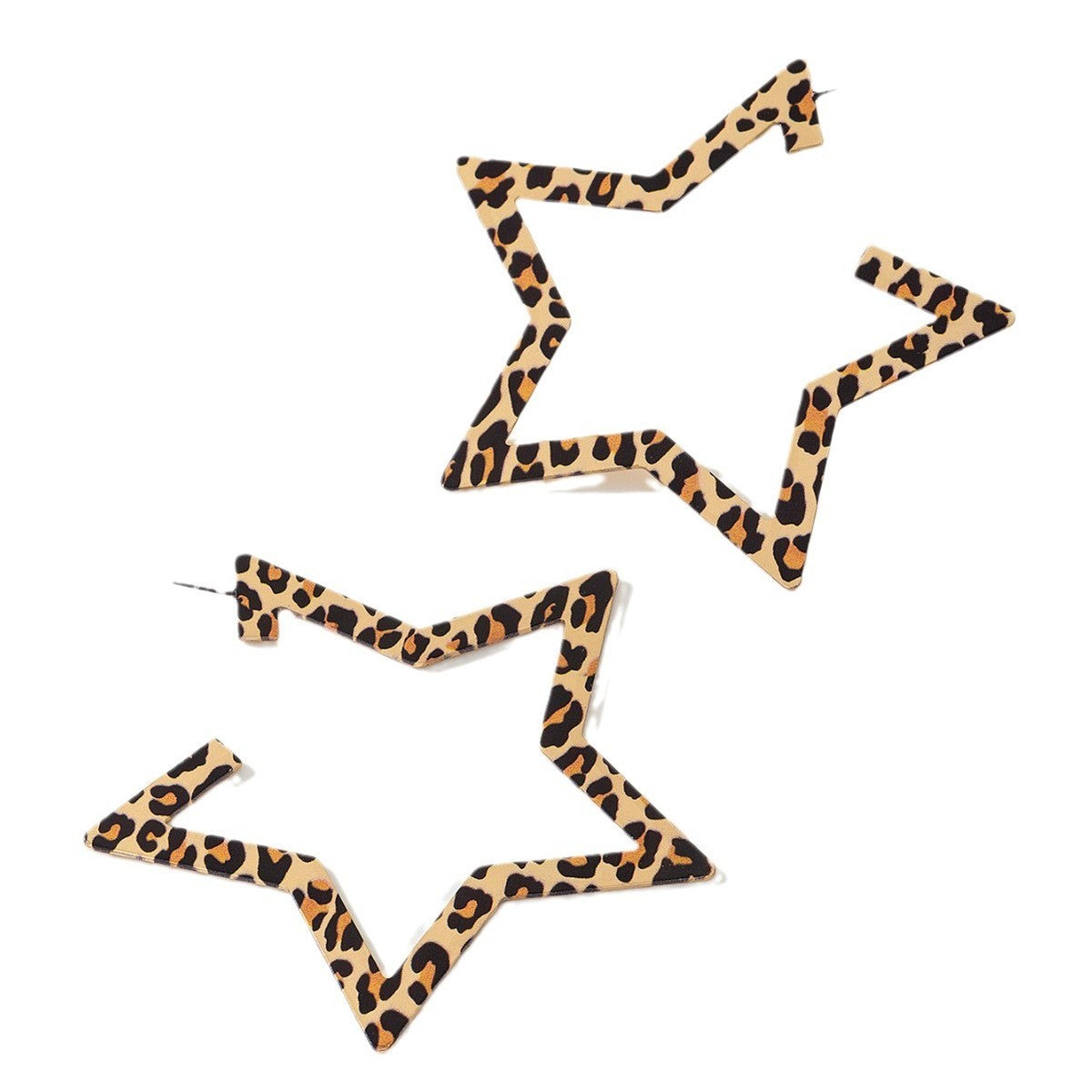 Boucles d'oreilles léopard exagérées creuses en forme d'étoile à cinq branches, style alliage