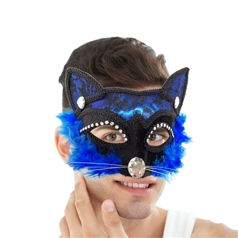 Halloween Lace Animal Cat Diamond Half Face Mask