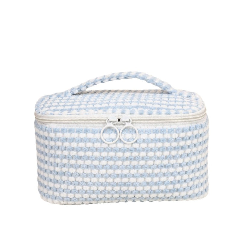 Fleece Plaid Cute Flip Wash Cosmetic Bag