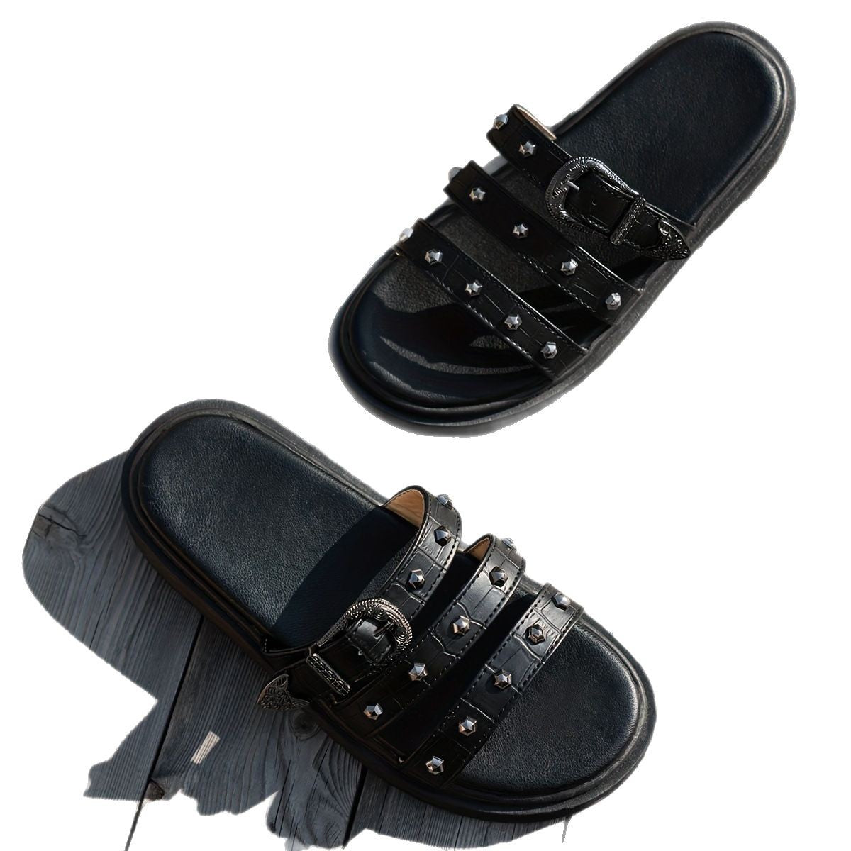 Women Casual Rivet Belt Buckle Thick Bottom Slippers
