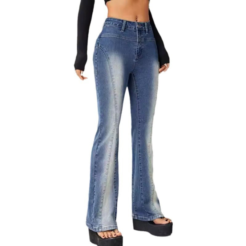 Pantalones vaqueros elásticos con degradado de moda para mujer - Pantalones vaqueros de cintura alta