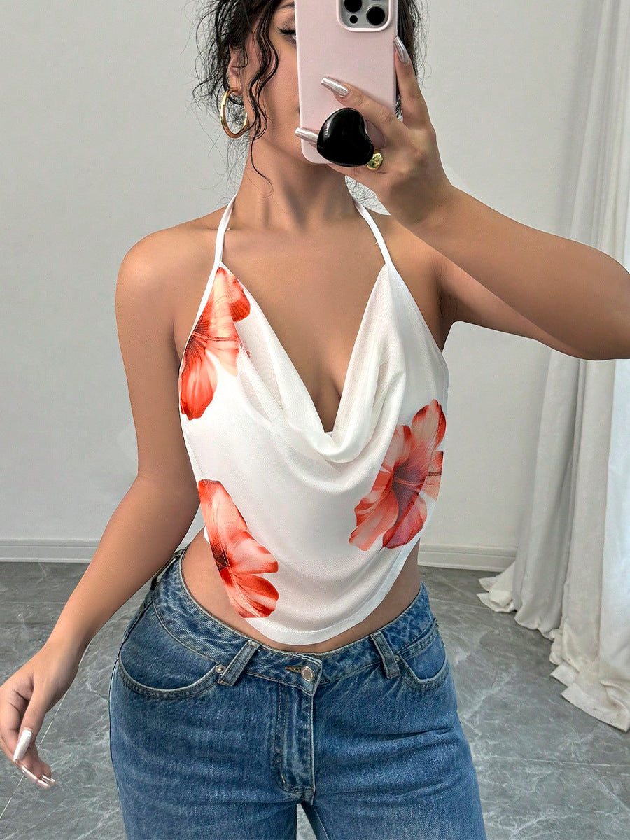 Sexy Women Summer Holiday Floral Halter Neck Camis