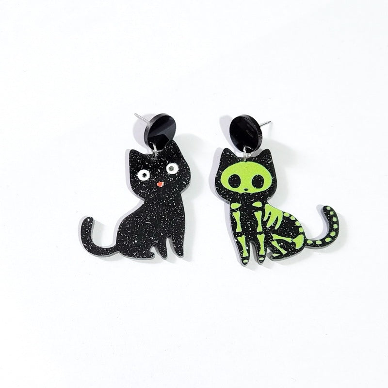 Halloween Women Fashion Glitter Skull Cat Earrings
