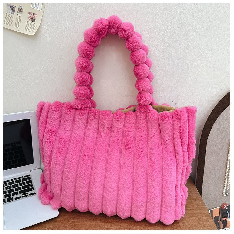Women Fashion Solid Color Plush Tote Bag