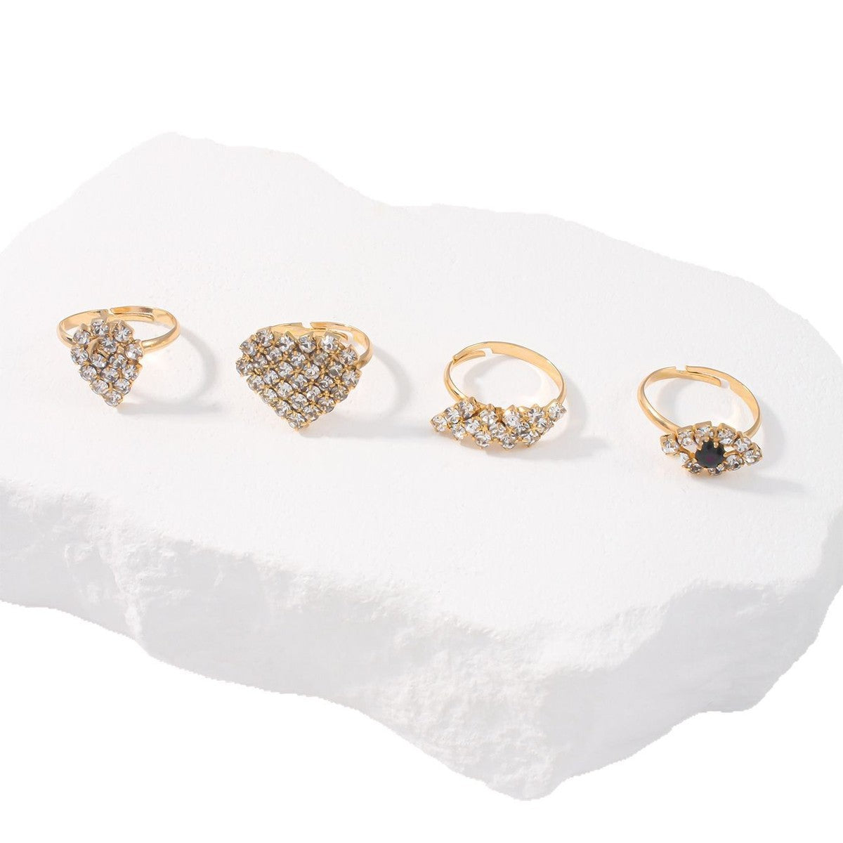 Juego de anillos geométricos con forma de gota de agua y diamantes de imitación