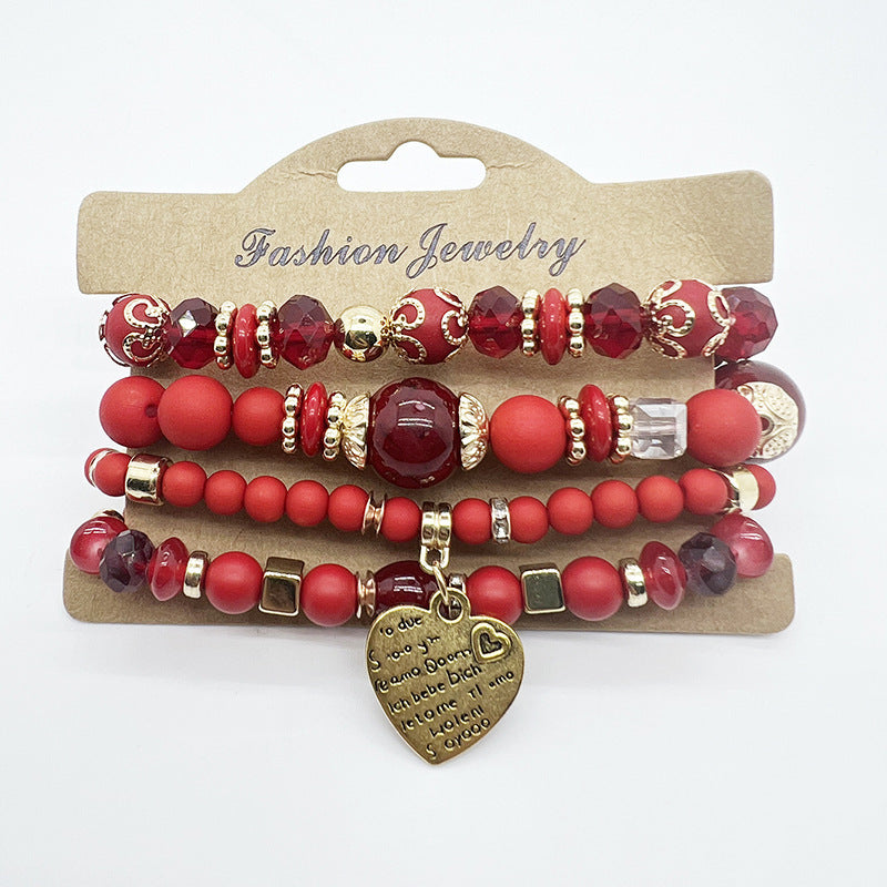 Women Retro Bohemian Heart Pendant Bracelet