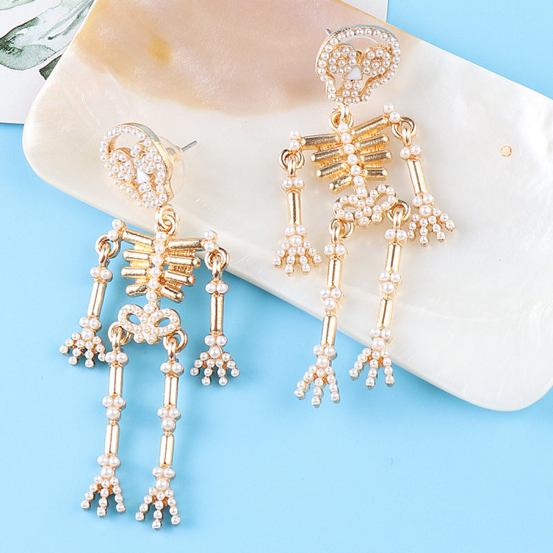 Halloween Fashion Pearl Skull Drop Earrings