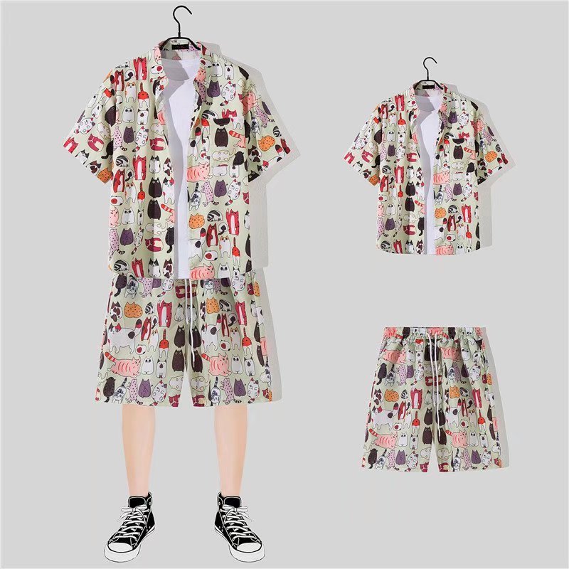 Conjunto de camisa informal de vacaciones con estampado de flores pequeñas para hombre
