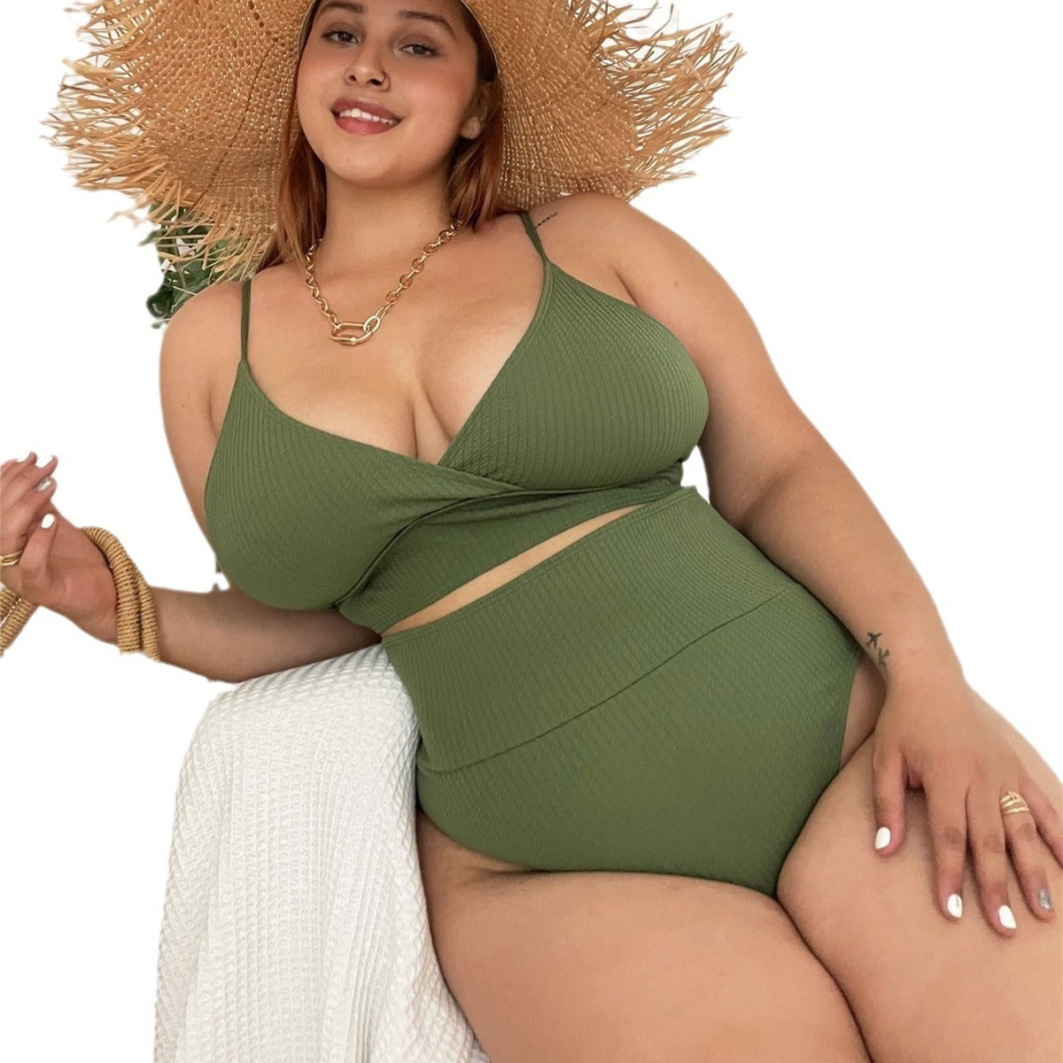 Bikini sexy grande taille à la mode pour femmes, couleur unie