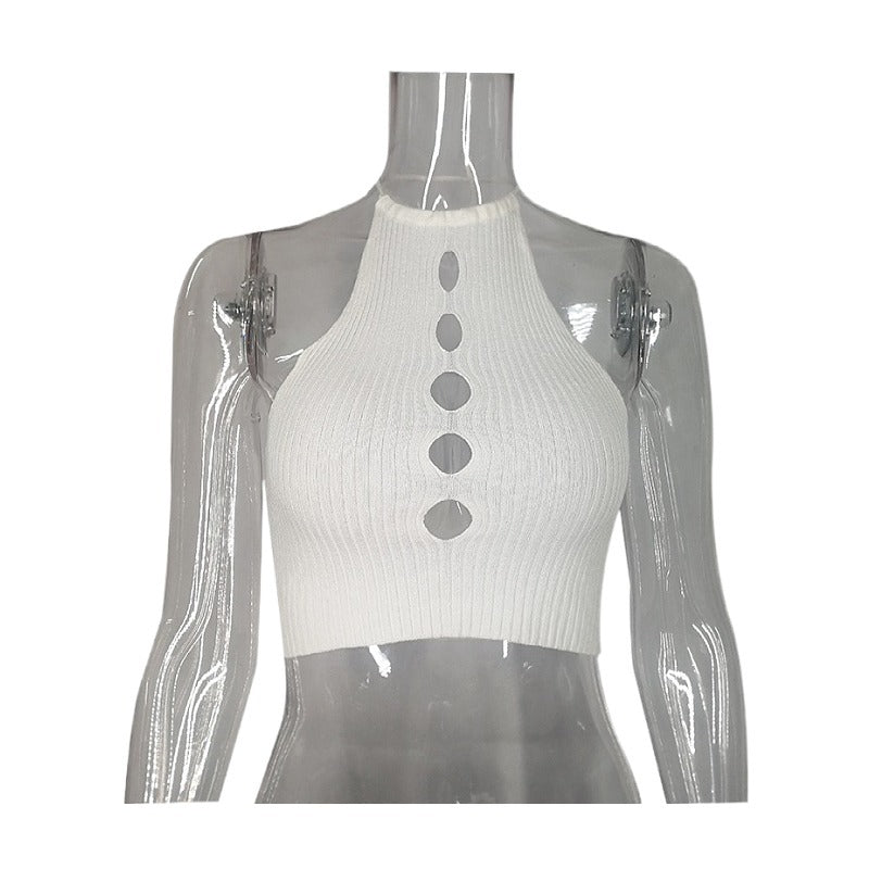 Top de cuello hueco de color sólido de moda para mujer