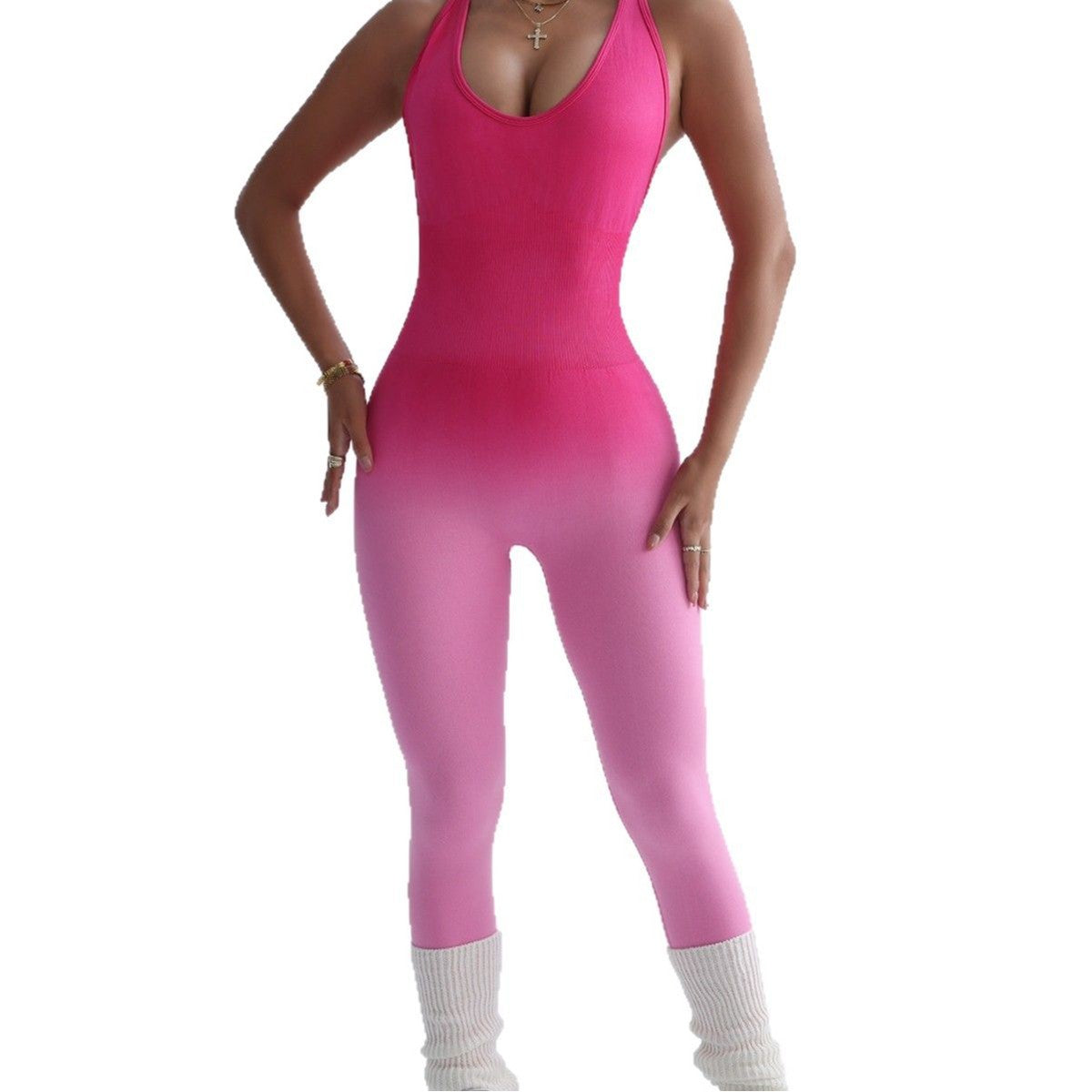 Women Fashion Casual Gradient Sleeveless Yoga Jumpsuit
