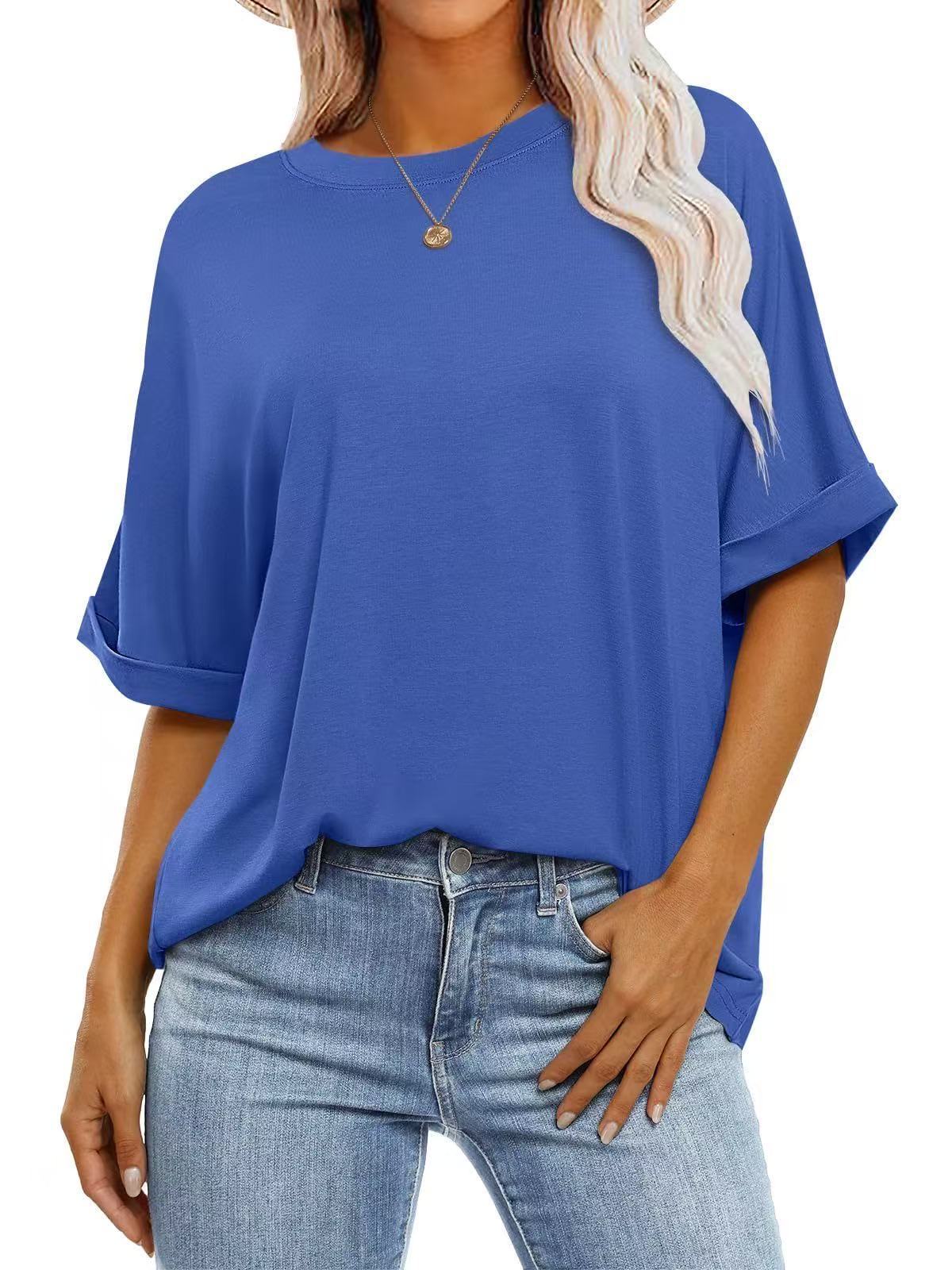 Women Casual Solid Color Spandex Loose T-Shirt