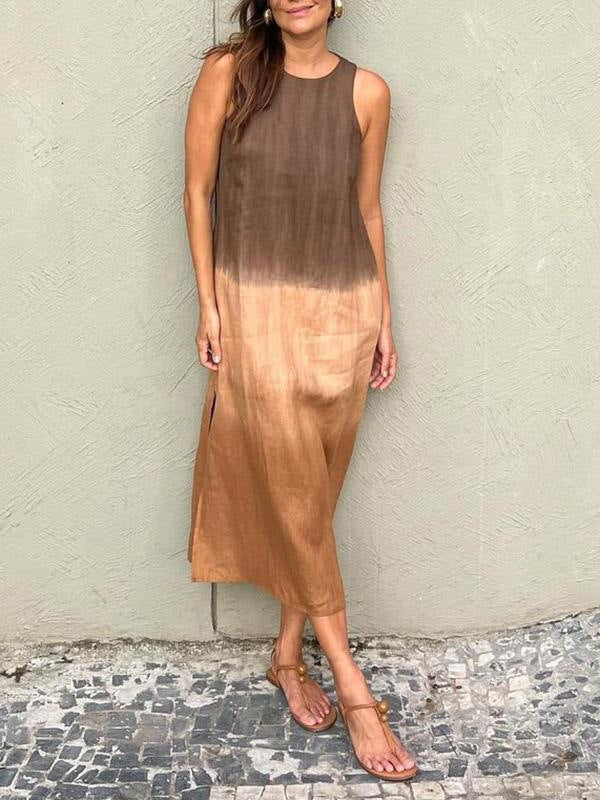 Robe mi-longue décontractée d'été en coton et lin pour femme