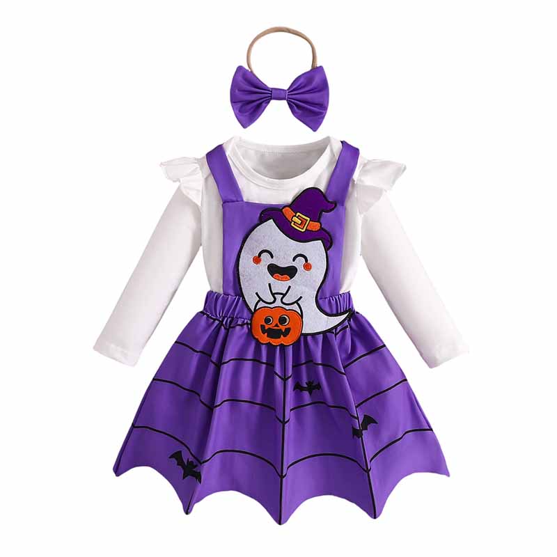 Conjunto de mameluco y vestido de manga larga para niñas pequeñas