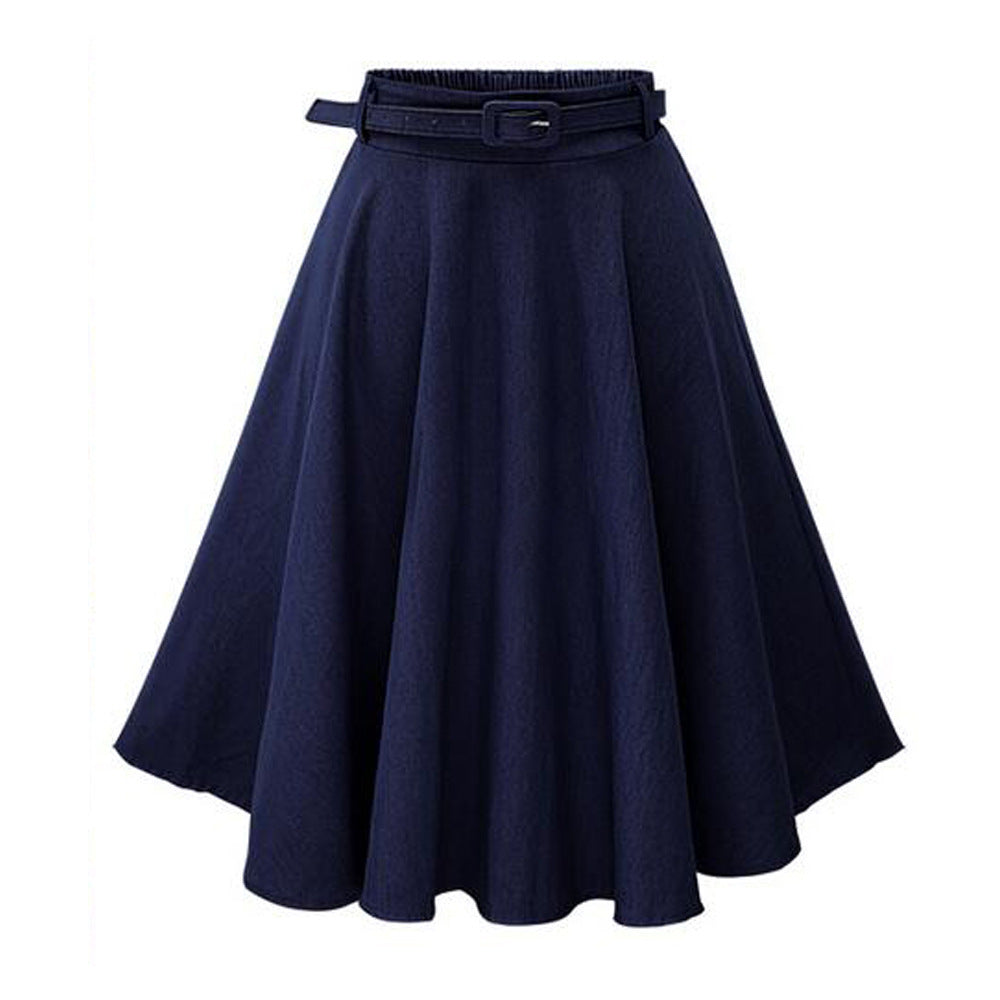 Falda holgada informal de cintura alta y longitud media para mujer, de color liso, a la moda