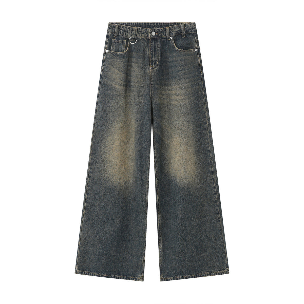 Men's Retro Loose Wide-Leg Jeans Cotton Blend Casual Pants