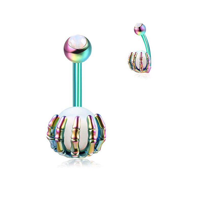 Piercing de nombril turquoise en forme de tête de mort pour femme