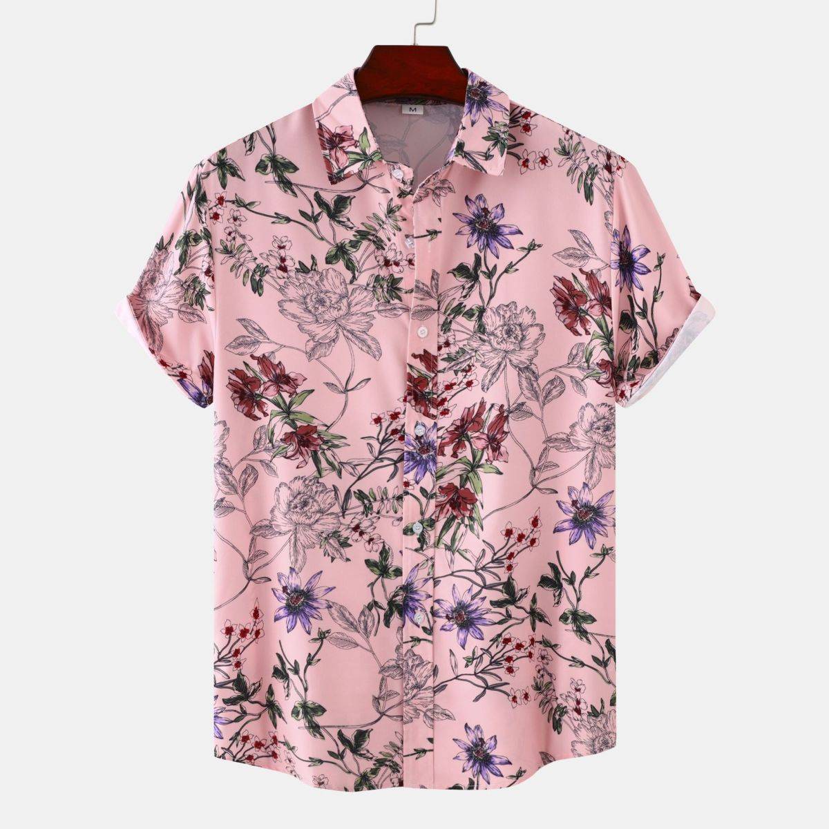 Men Summer Leisure Vacation 3D Tiny Flower Print Short Sleeve Lapel Shirt