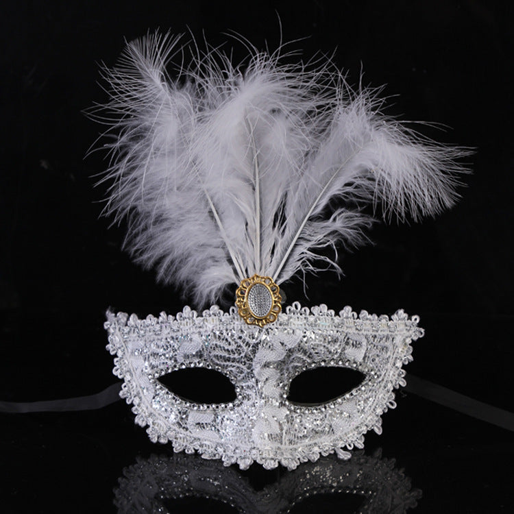 Máscara de plumas y gemas de colores sólidos para Halloween, a la moda para mujer