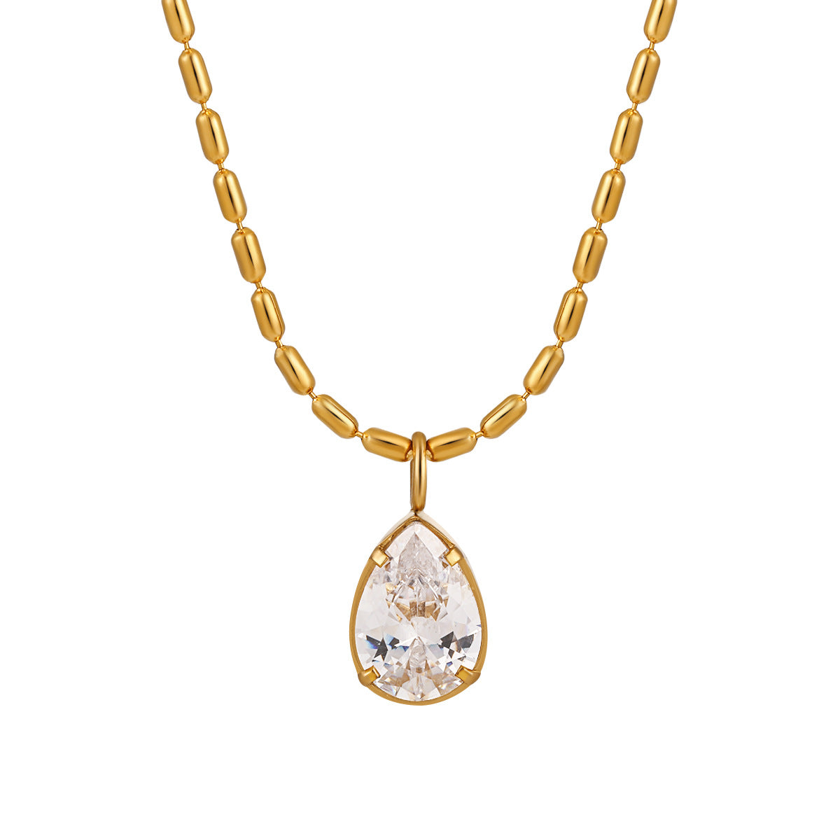 Women Fashion Titanium Steel Rhinestone Water Drop Necklace