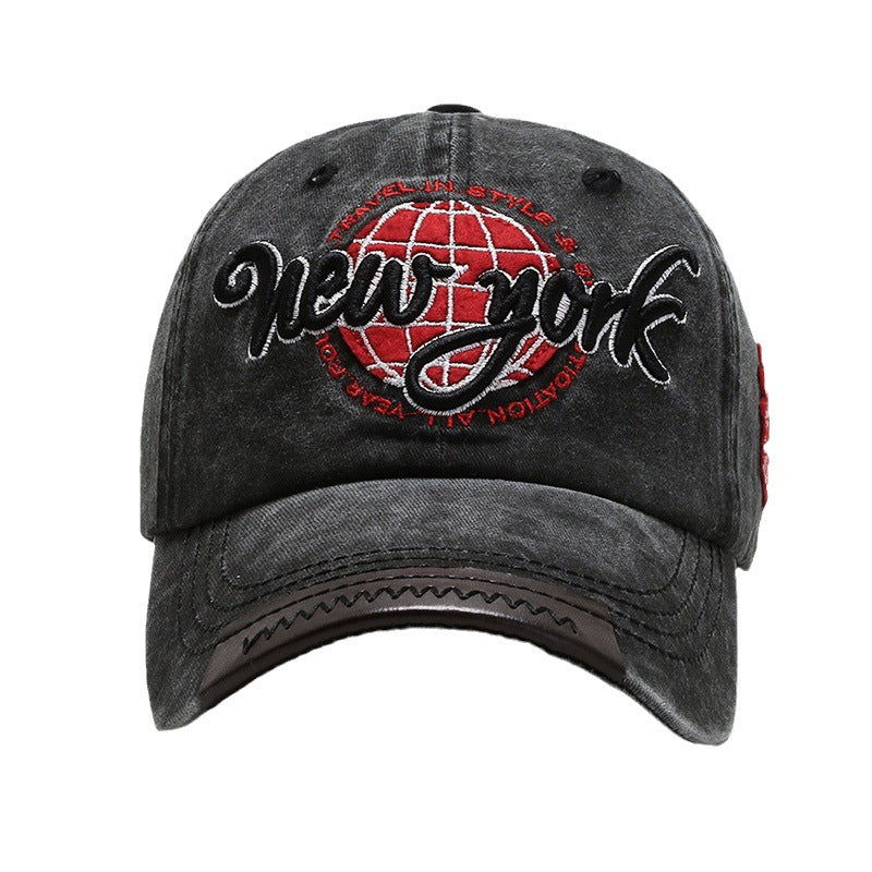 Casquette en coton brodée avec lettres vintage et style rétro