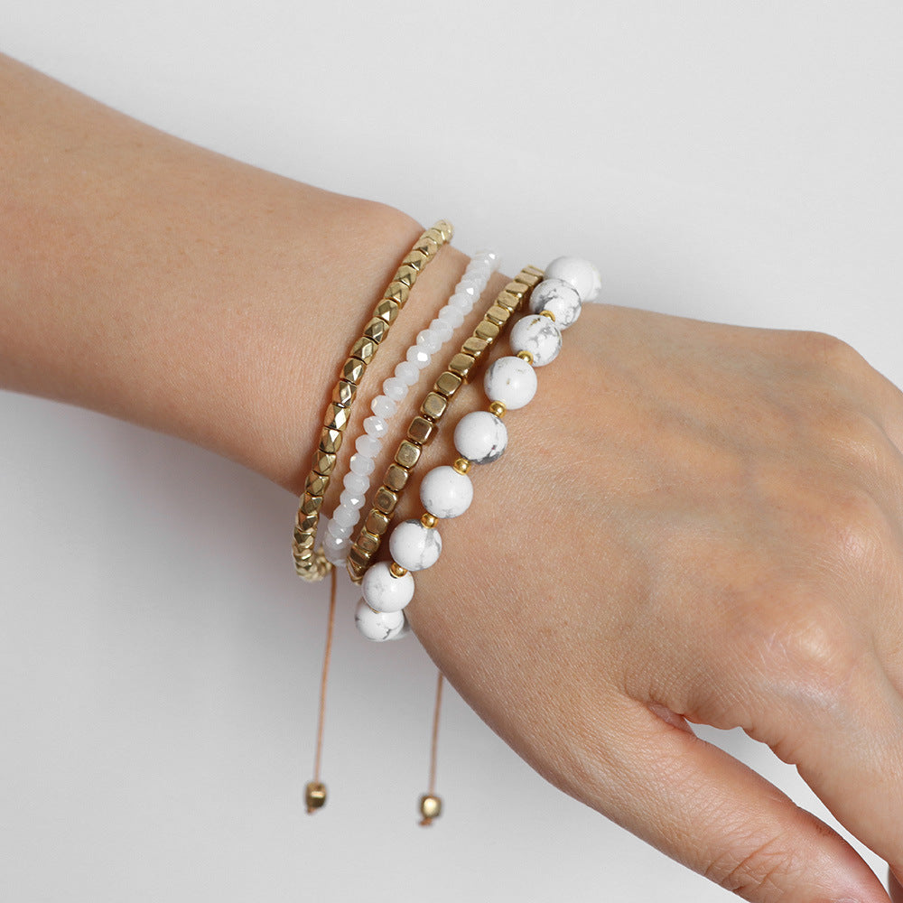 Conjunto de pulseras de cuentas doradas con piedra de pino estilo bohemio para mujer