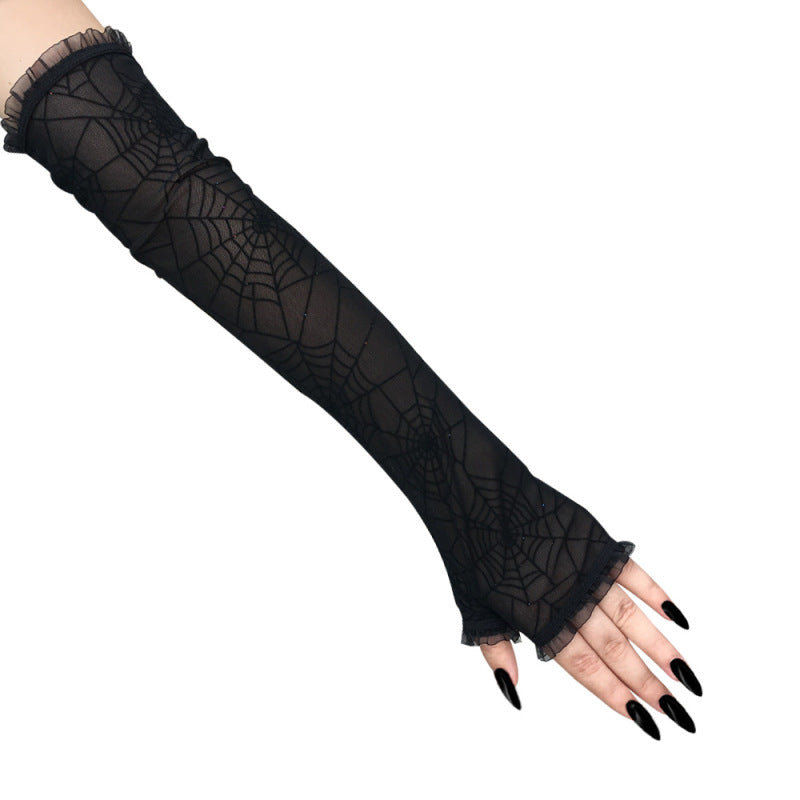 Gothic Women Halloween Punk Spider Web Mesh Gloves