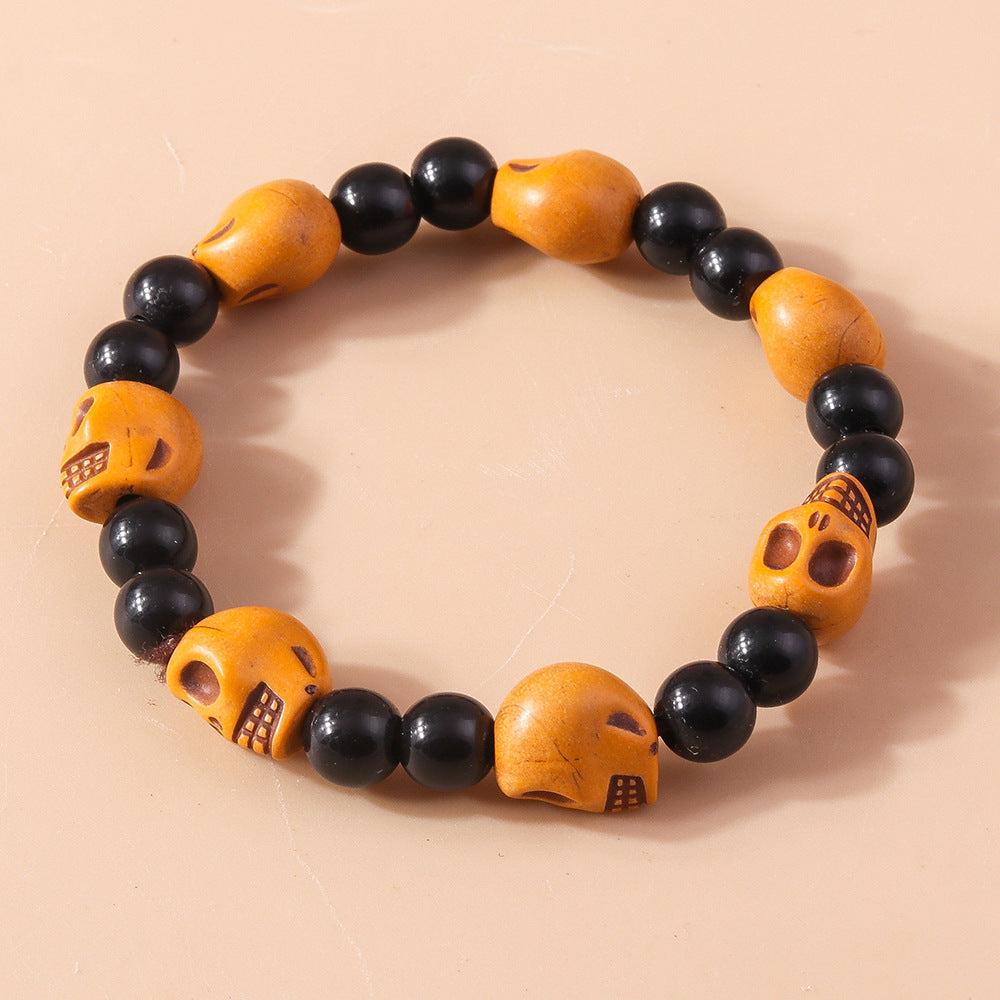 Pulsera de cuentas de calabaza y calavera divertida de Halloween para mujer, juego de 3 piezas