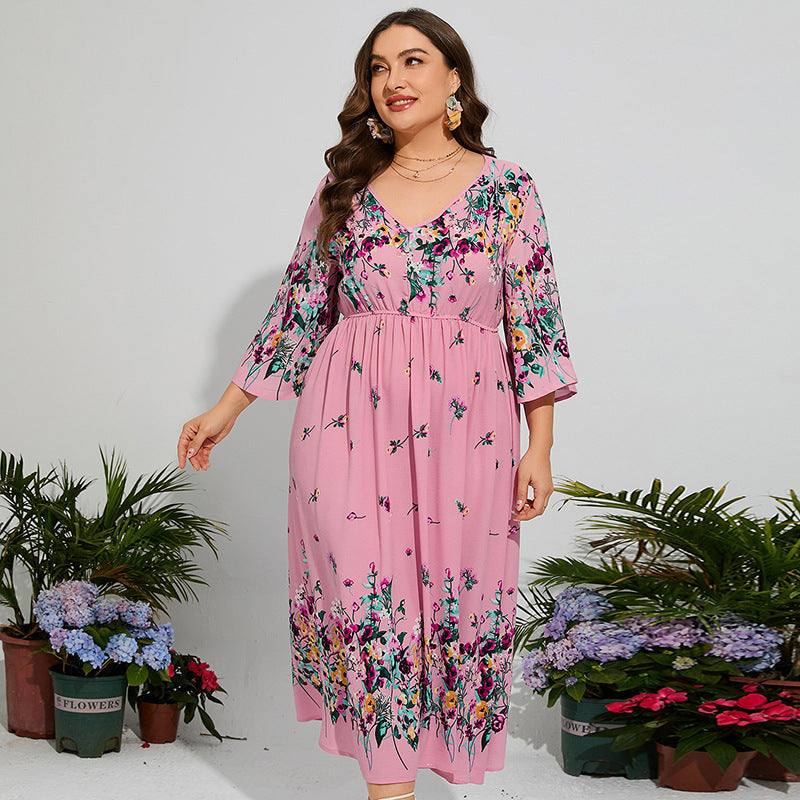 Women Vacation Elegant Tiny Flower Maxi Dress
