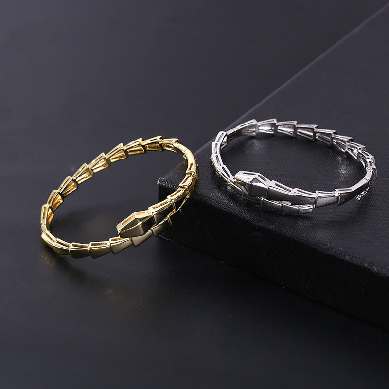 Women Fashion Solid Color Electroplated Snake Bone Bracelet Copper Stylish Jewelry