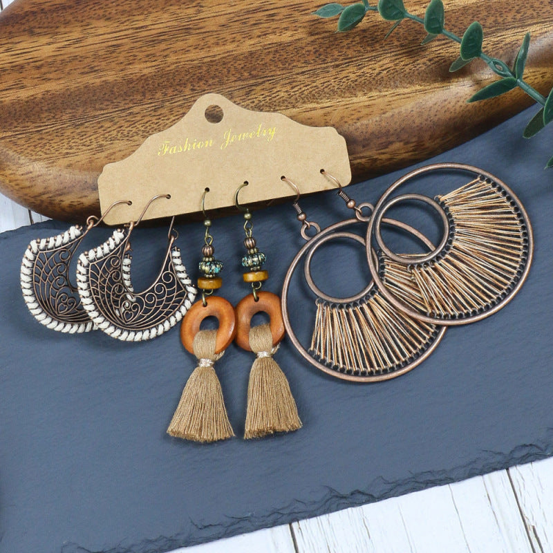 Conjunto de pendientes con borlas creativas retro de estilo étnico bohemio
