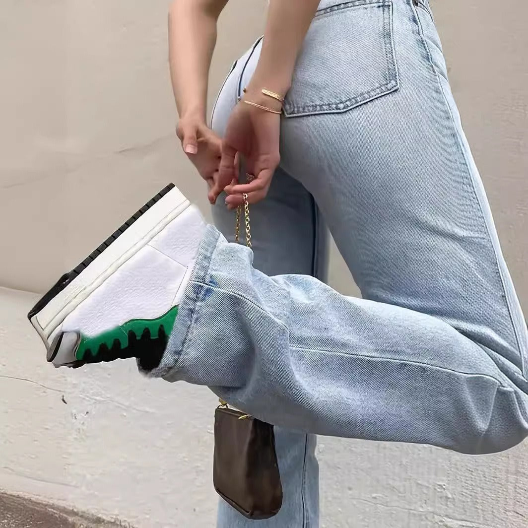 Vaqueros rectos de cintura alta ajustados a la moda para mujer