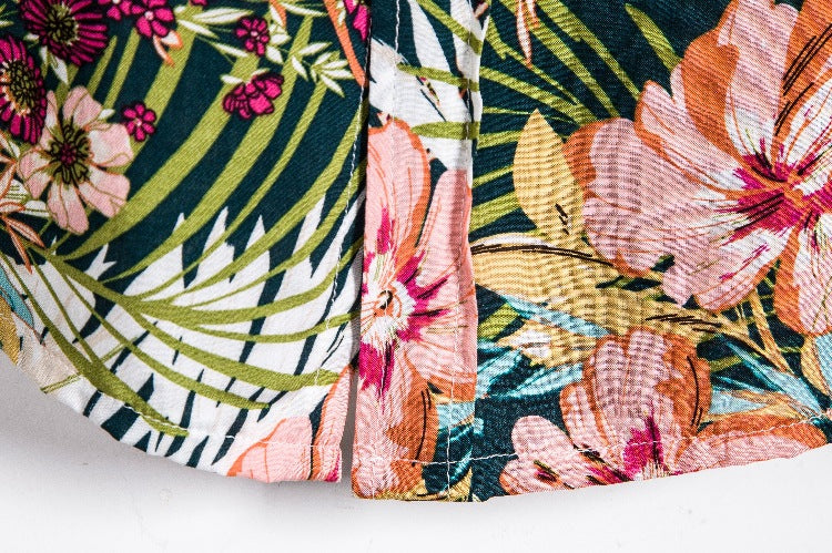 Camisa informal de verano con estampado de flores pequeñas para hombre