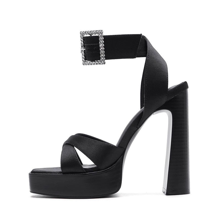 Sandales à plateforme et talons hauts en microfibre pour femmes avec semelle en caoutchouc