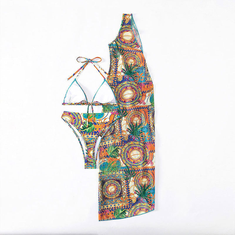Conjunto de bikini bohemio de verano con estampado gráfico para mujer