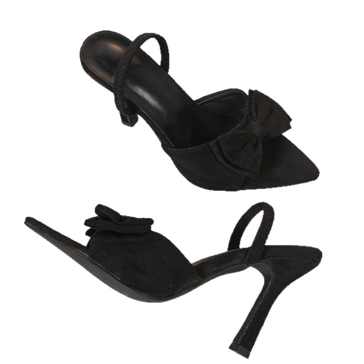 Sandales à talons pointus et nœuds de couleur unie tendance