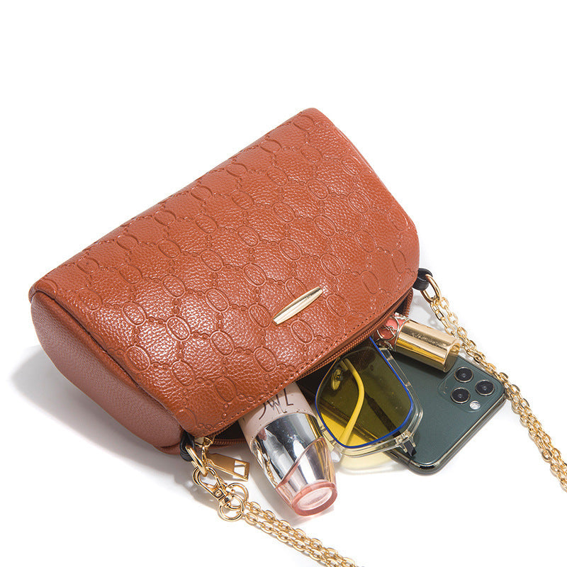 Conjunto de mochila y bolso bandolera con cadena de PU en relieve para mujer
