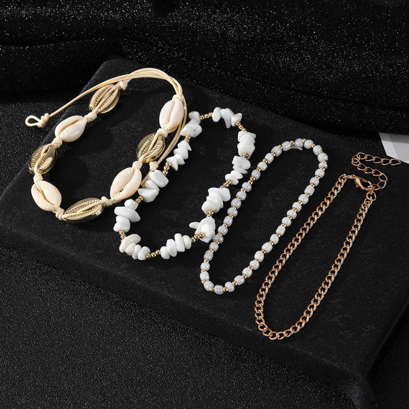 Conjunto de conchas tejidas con cuentas sencillas de moda bohemia para mujer