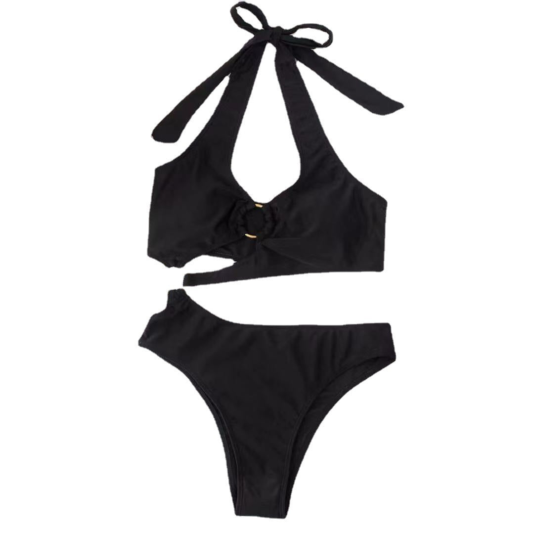 Women Fashion Sexy Solid Hollow-Out Halter Neck Swimsuit
