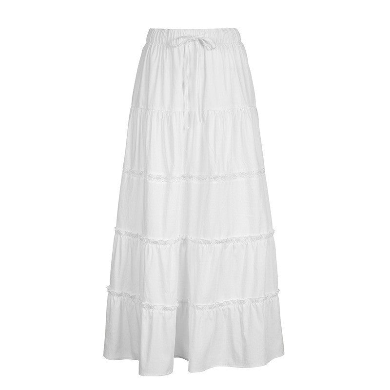 Falda elegante de algodón con volantes de color liso a la moda para mujer