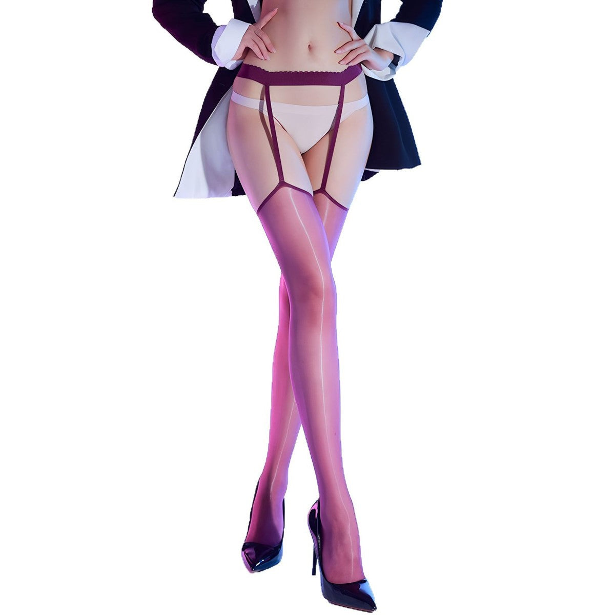 Seamless Nylon Long Tube Stockings with Solid Color Design