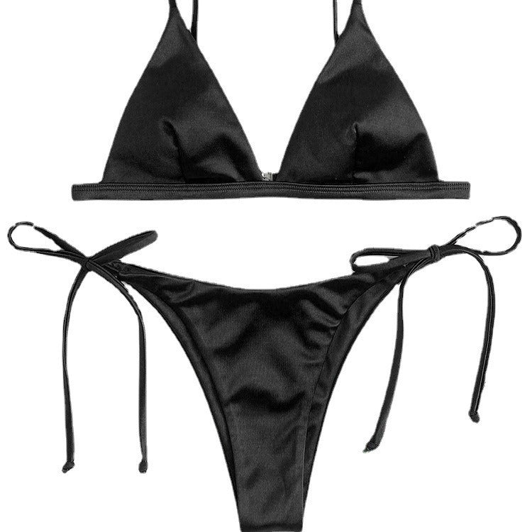 Women Fashion Sexy Solid Color Strap Bikini Swimsuit Set