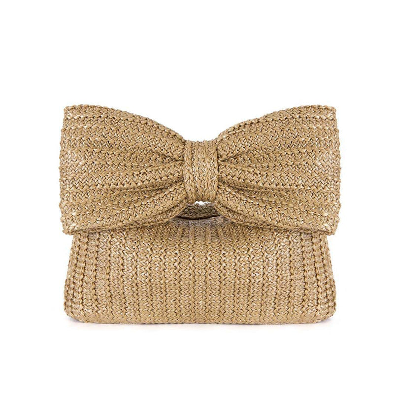 Women Summer Vacation Bow Straw Woven Handbag