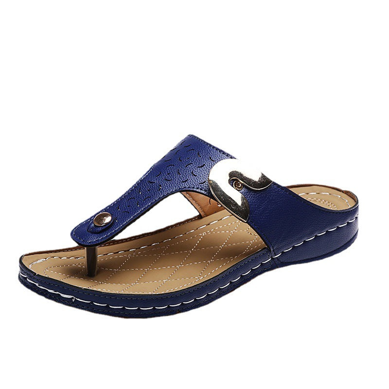 Women Fashion Casual Solid Color Wedge Slippers with Buckle