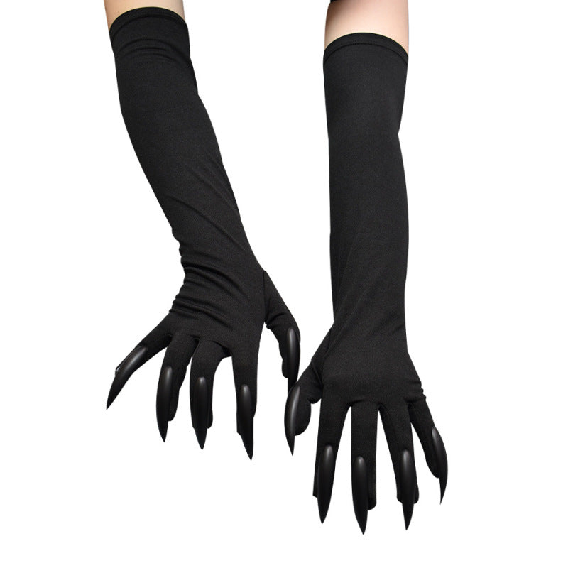 Gothic Unique Halloween Long Paw Design Solid Color Gloves